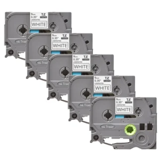 5x Brother P-Touch TZE-221 White Labels - Brother P-Touch TZE221