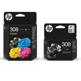 HP 308 2-Pack Black/Tri-colour Original Multipack & 308 Black Ink Cartridge Combo